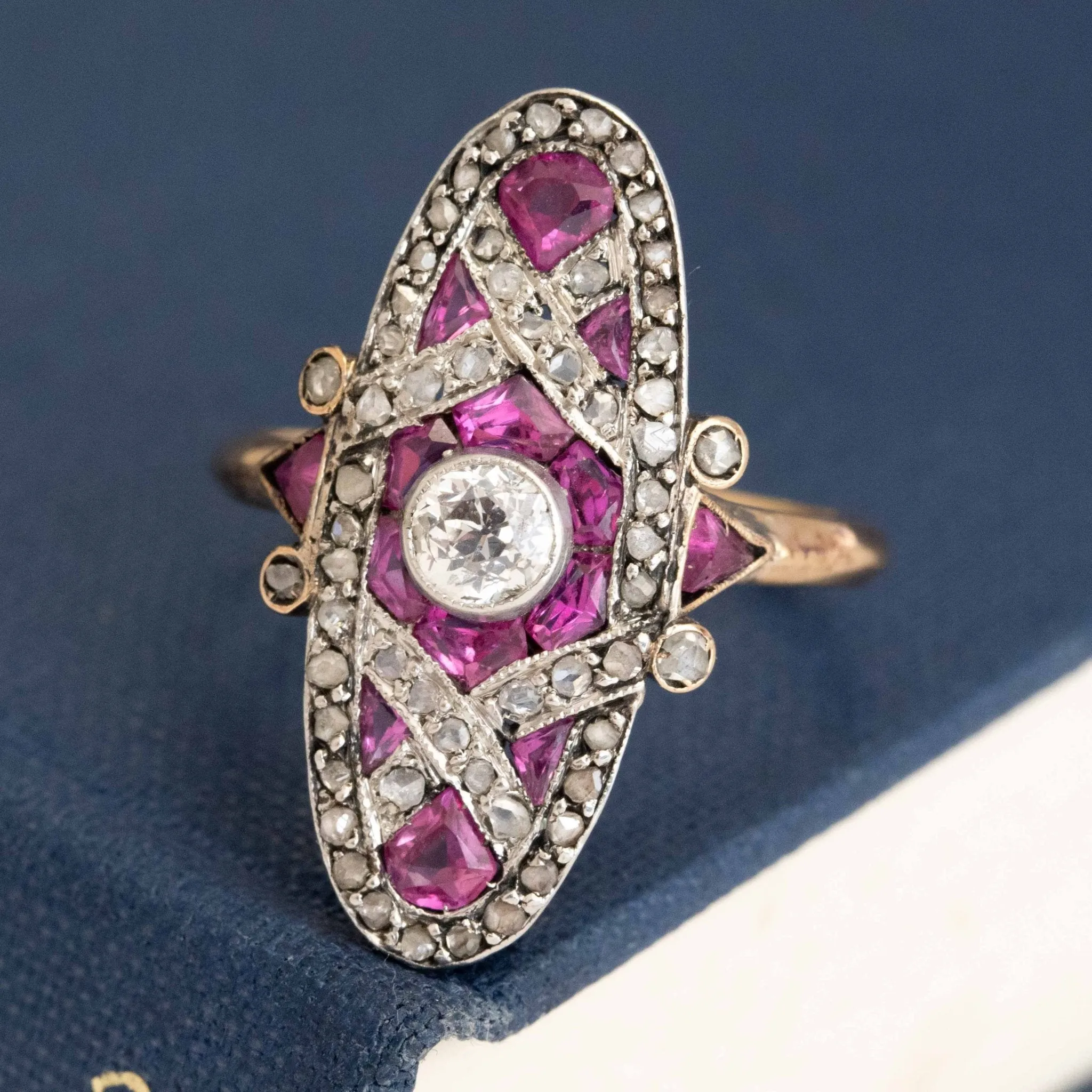 1.80ctw Edwardian Diamond & Pink Sapphire Dinner Ring
