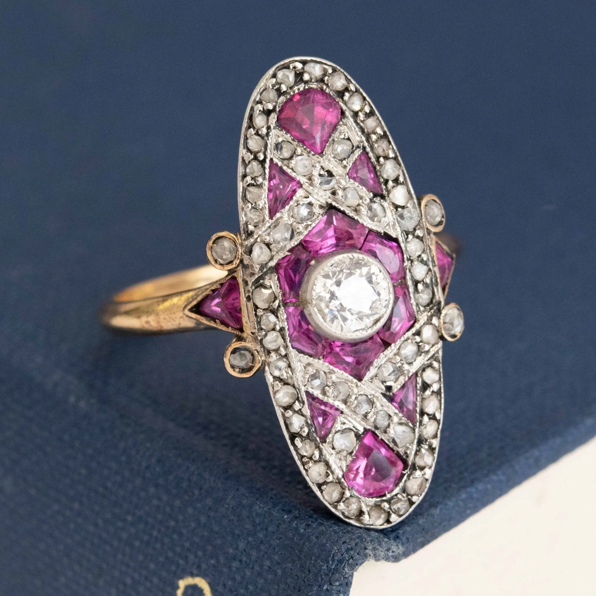 1.80ctw Edwardian Diamond & Pink Sapphire Dinner Ring