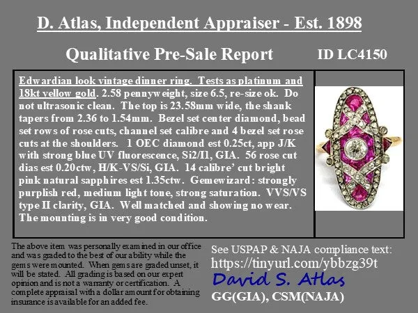 1.80ctw Edwardian Diamond & Pink Sapphire Dinner Ring