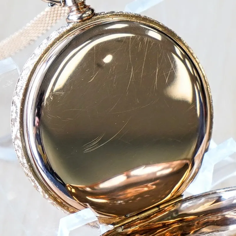 1889 A.W.C. WALTHAM Dress Pocket Watch 6s Grade J Fancy Hunter Case w/ Mesh Chain & Fob