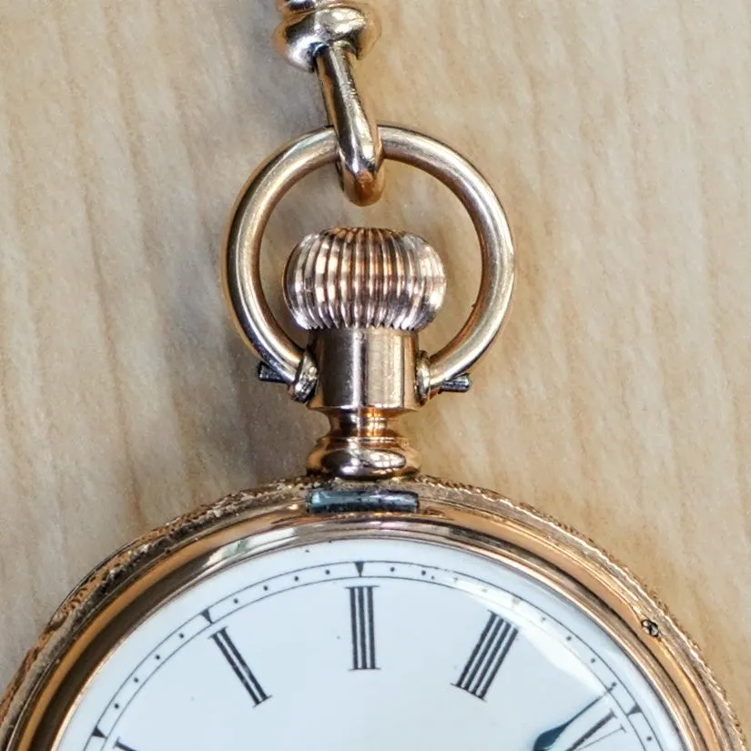 1889 A.W.C. WALTHAM Dress Pocket Watch 6s Grade J Fancy Hunter Case w/ Mesh Chain & Fob
