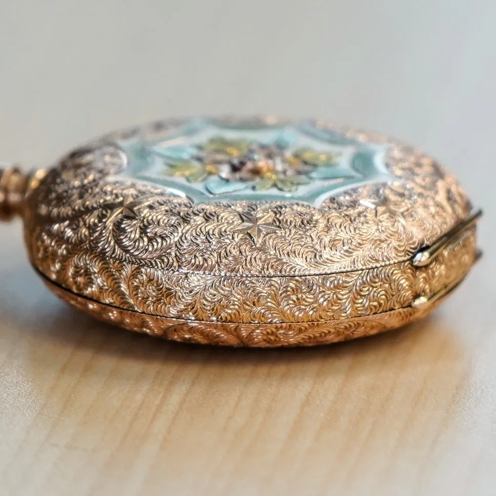 1889 A.W.C. WALTHAM Dress Pocket Watch 6s Grade J Fancy Hunter Case w/ Mesh Chain & Fob