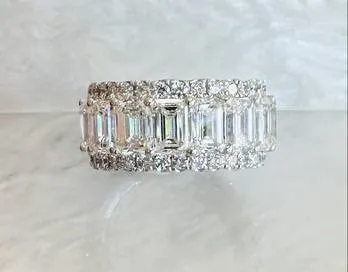 18k Emerald cut and Round Brilliant Eternity Band
