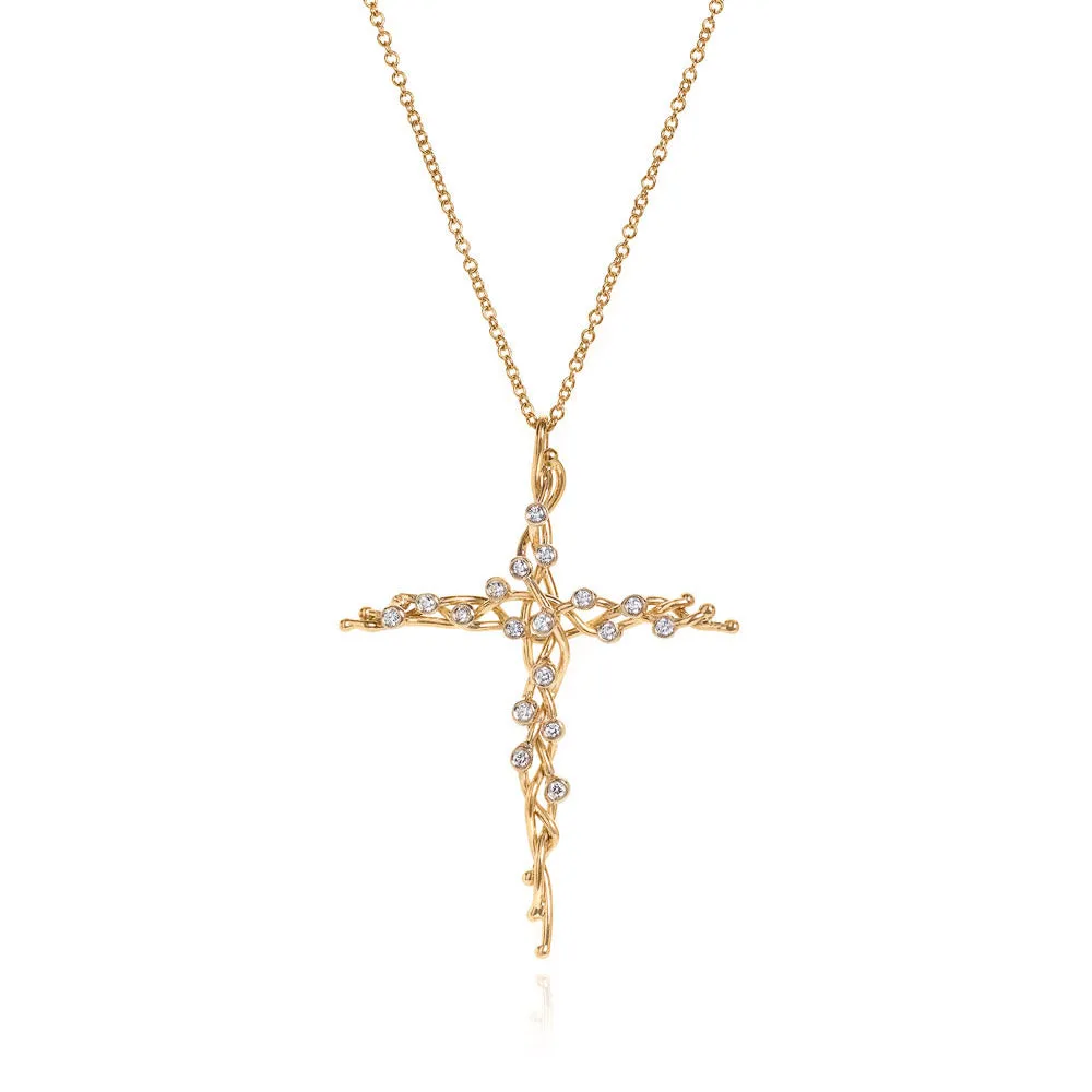 18k large vine cross with diamonds
