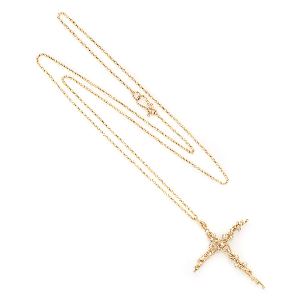 18k large vine cross with diamonds