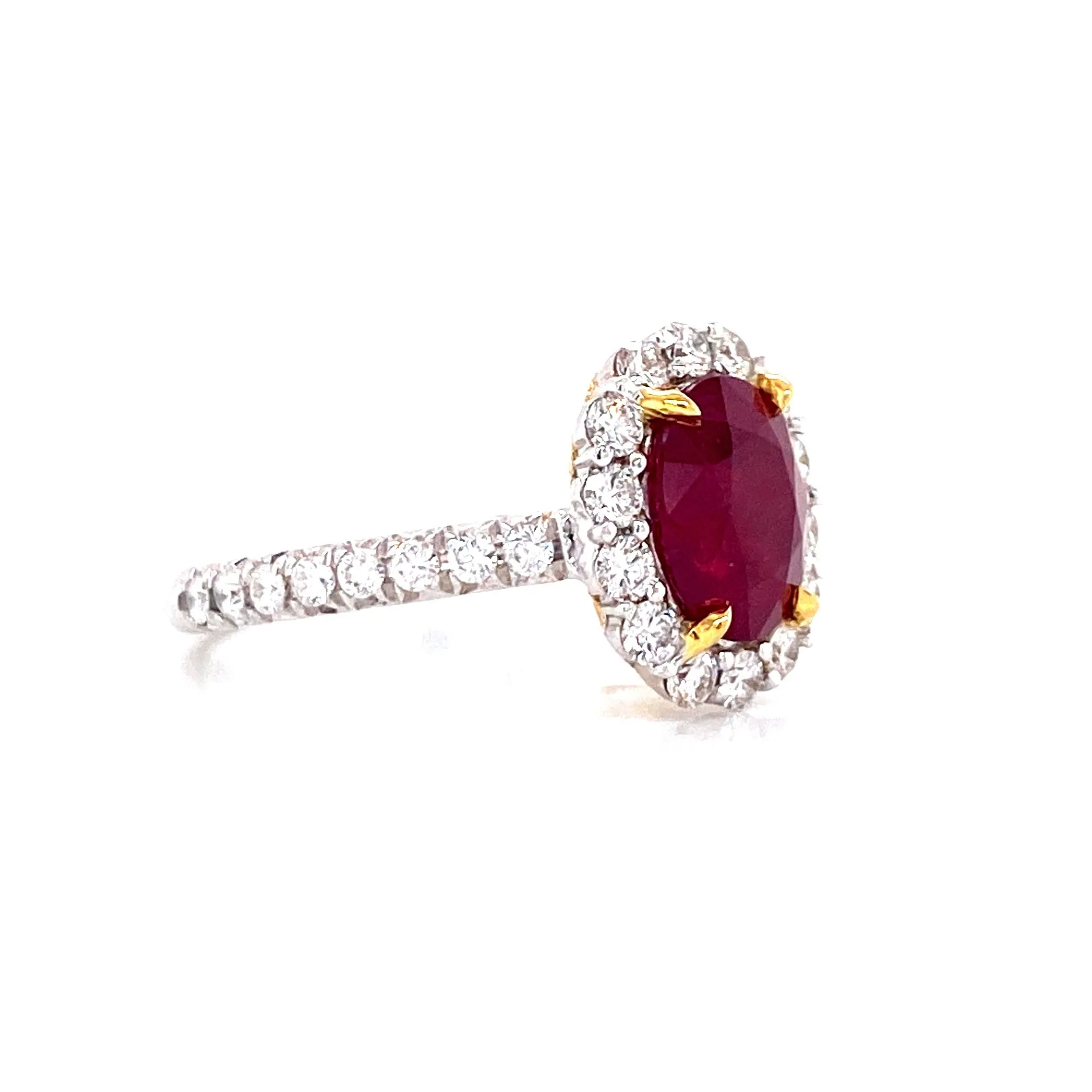 18K White & Yellow Gold Diamond   Oval Ruby Ring