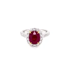 18K White & Yellow Gold Diamond   Oval Ruby Ring