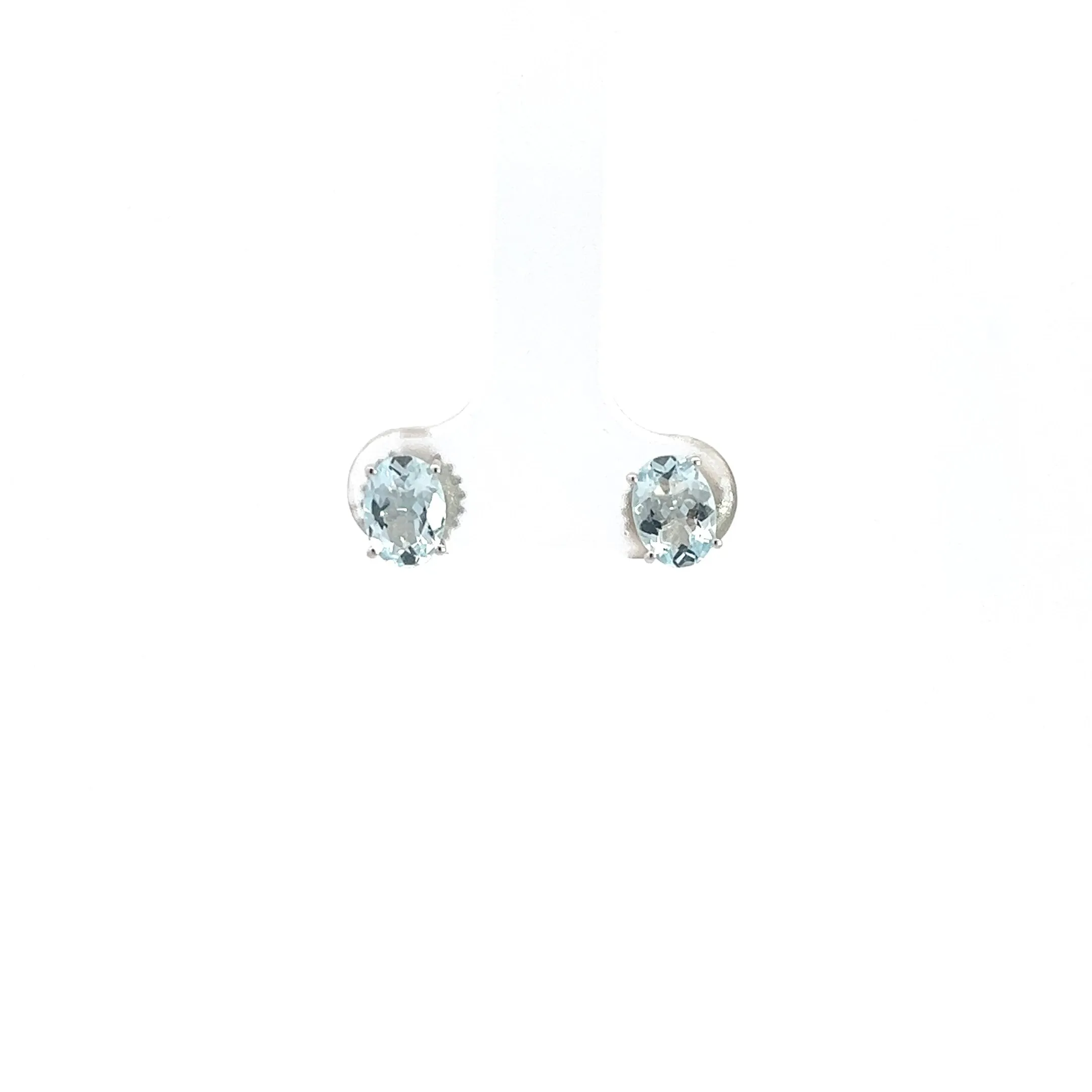 18k White Gold 3.00ct Natural Oval Aqua Marine Stud Earrings