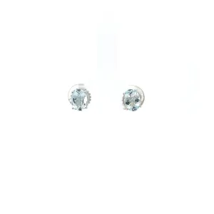 18k White Gold 3.00ct Natural Oval Aqua Marine Stud Earrings