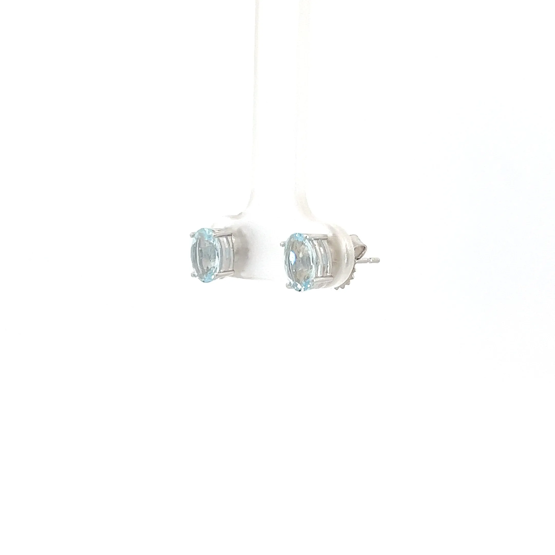 18k White Gold 3.00ct Natural Oval Aqua Marine Stud Earrings