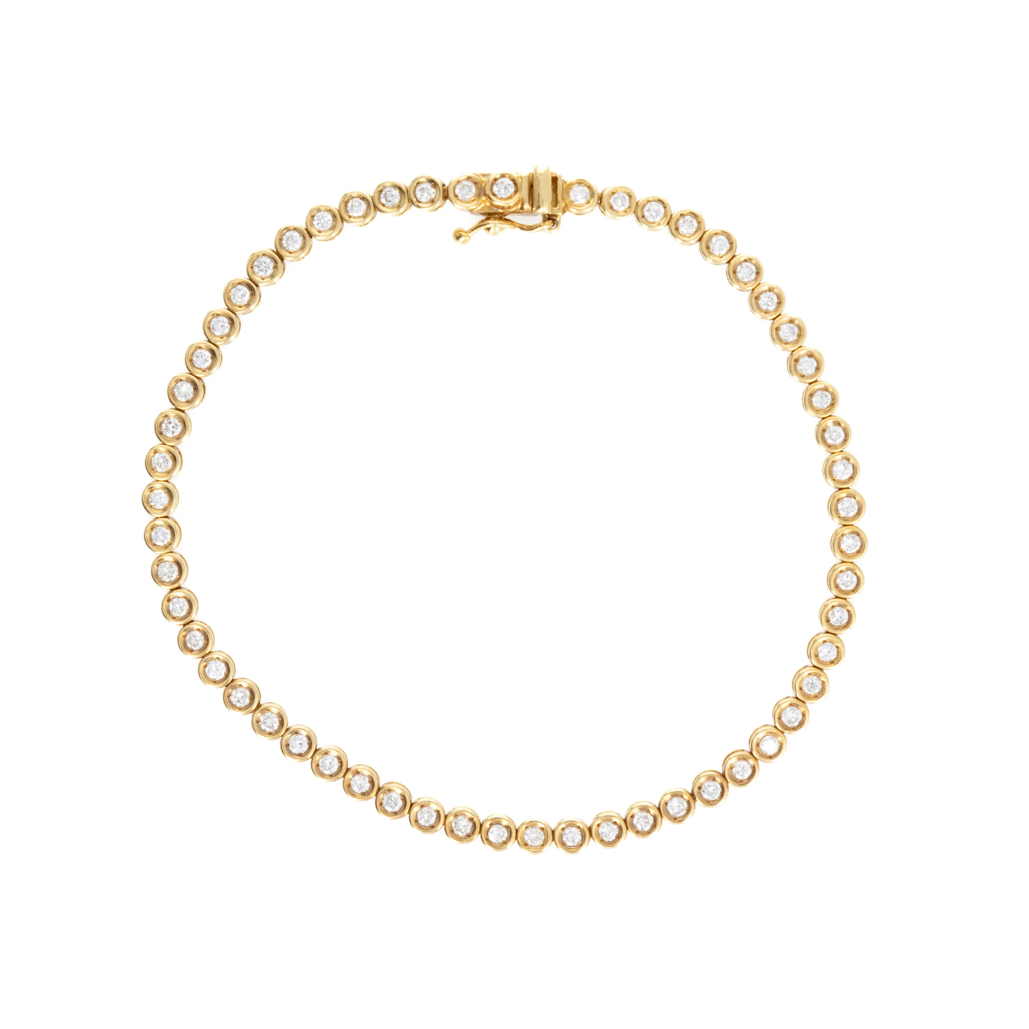 18K Yellow Gold 1.05 Carat Round Diamond Bezel Tennis Bracelet