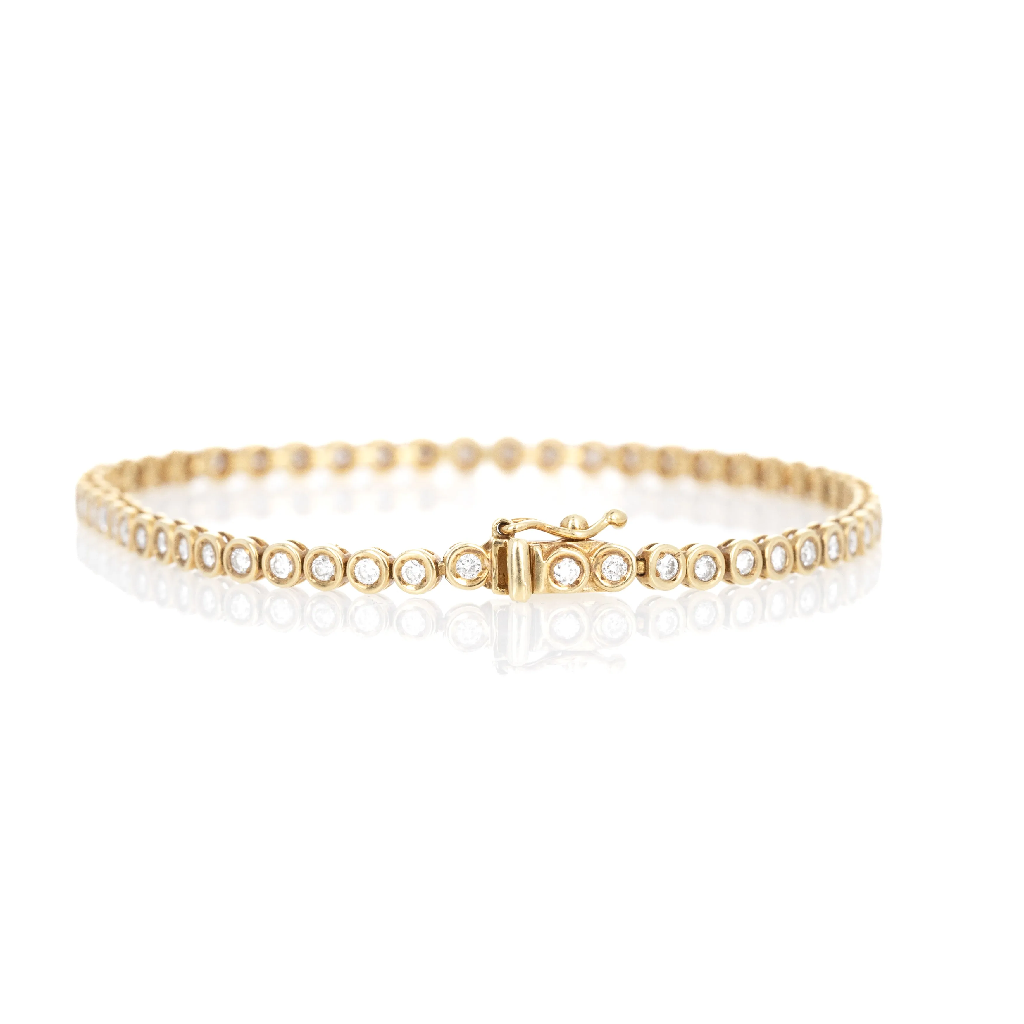 18K Yellow Gold 1.05 Carat Round Diamond Bezel Tennis Bracelet