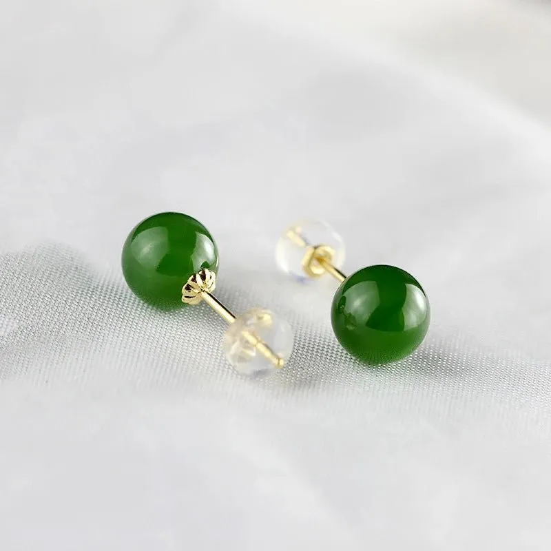 18k Yellow Gold Natural Jasper Stud Earrings