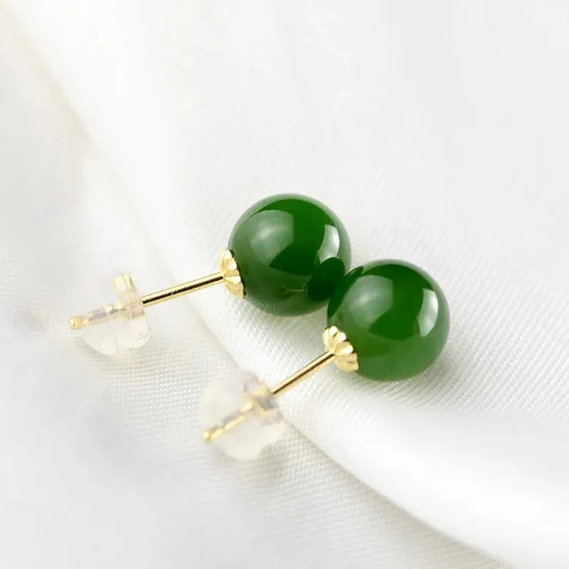 18k Yellow Gold Natural Jasper Stud Earrings
