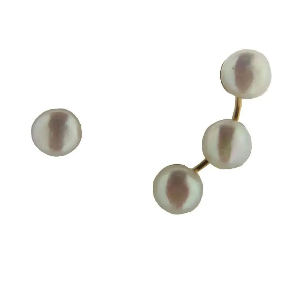 18K Yellow Gold Pearl Ear Wire Crawler and Stud Post Earrings