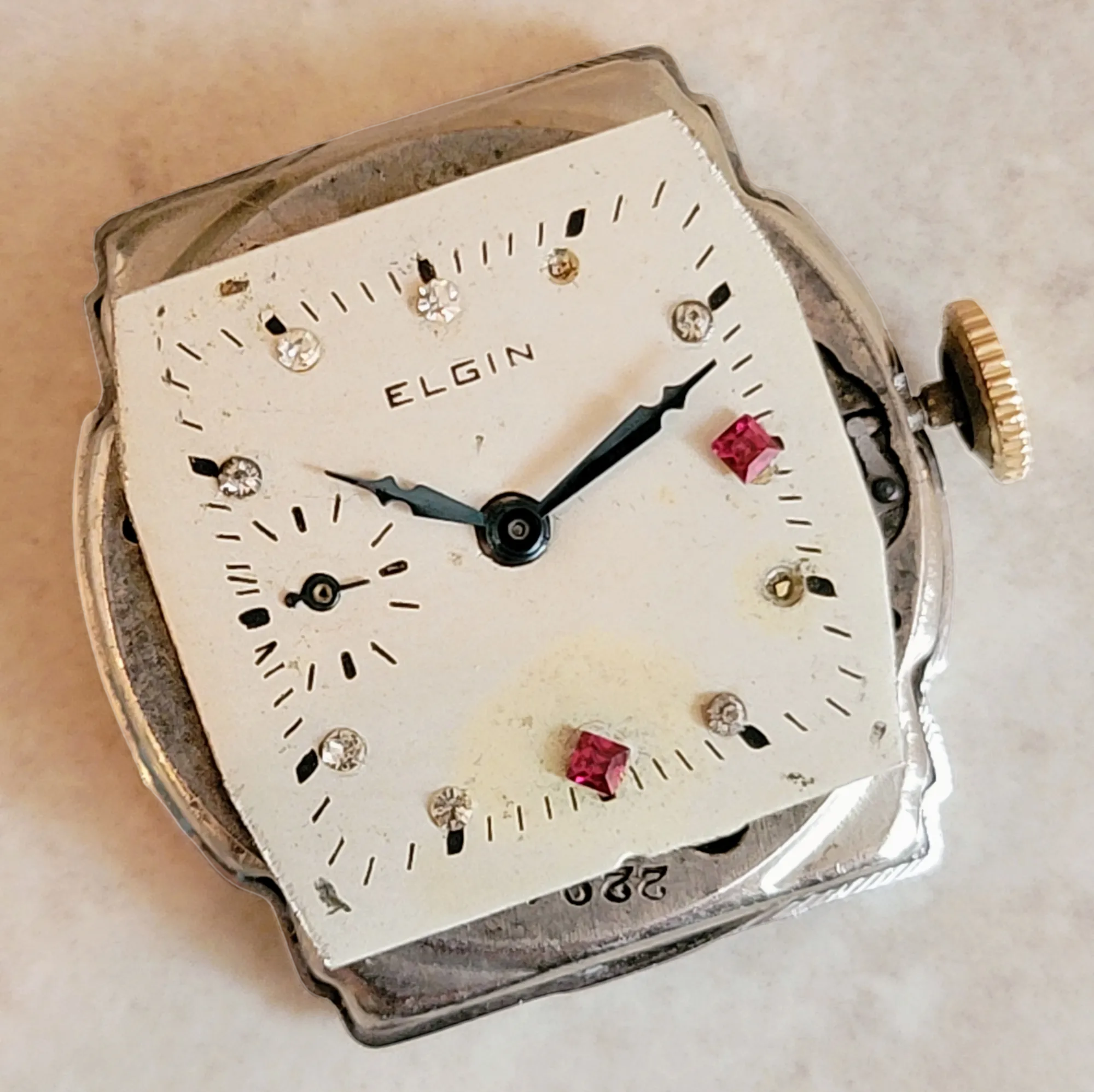 1920 ELGIN Watch Diamond & Ruby Dial Wristwatch Grade 431 U.S.A.