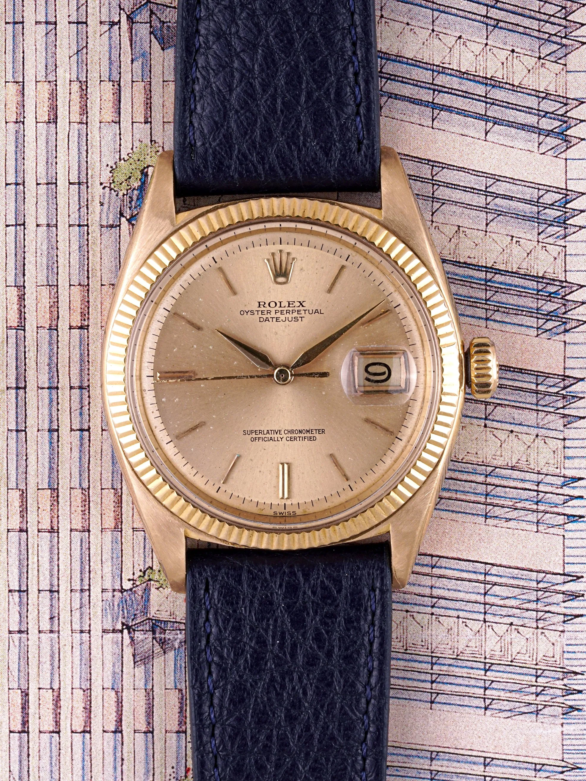 1960 Rolex Datejust (Ref. 1601) 18K YG "Swiss Only" No-Lume Dial