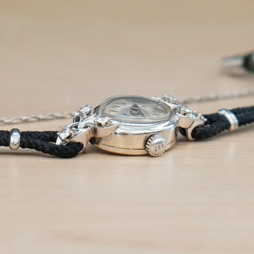 1961 BULOVA Ladies 14K White Gold & Diamonds Cocktail Watch 23 Jewels - ALL Original