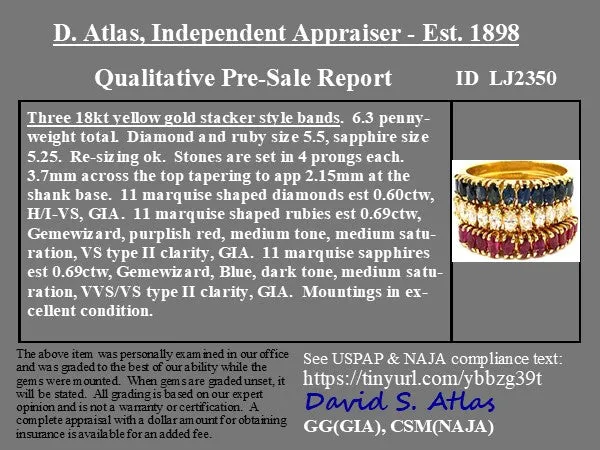 1.98ctw Vintage Diamond, Ruby & Sapphire Stacker Bands