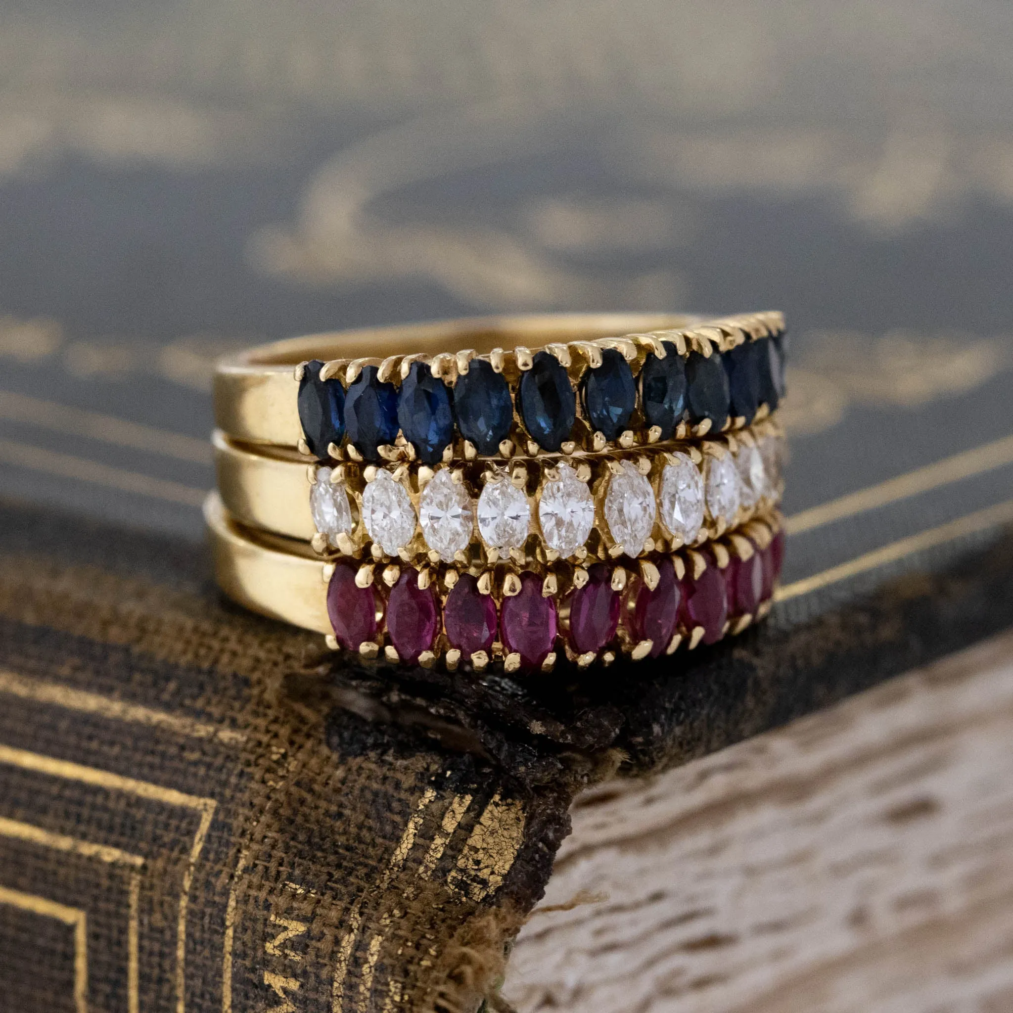 1.98ctw Vintage Diamond, Ruby & Sapphire Stacker Bands