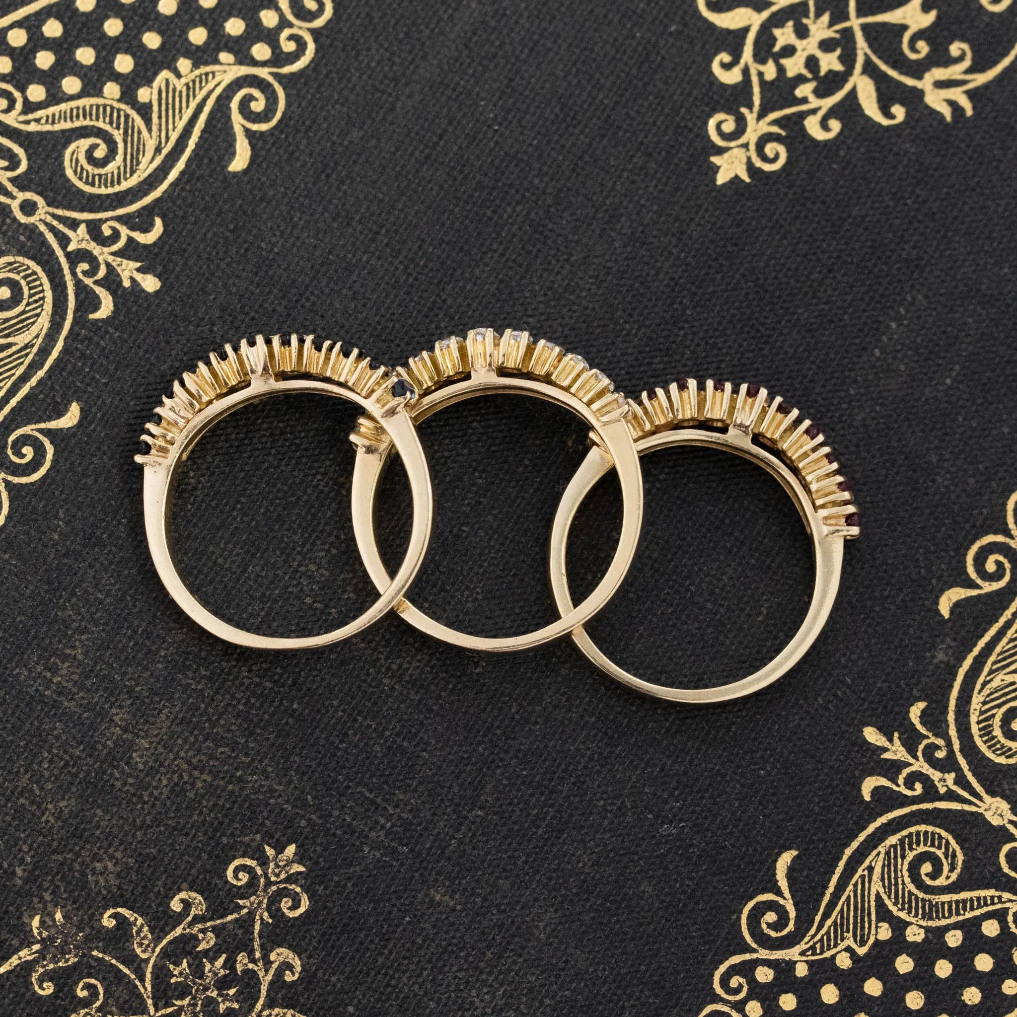 1.98ctw Vintage Diamond, Ruby & Sapphire Stacker Bands