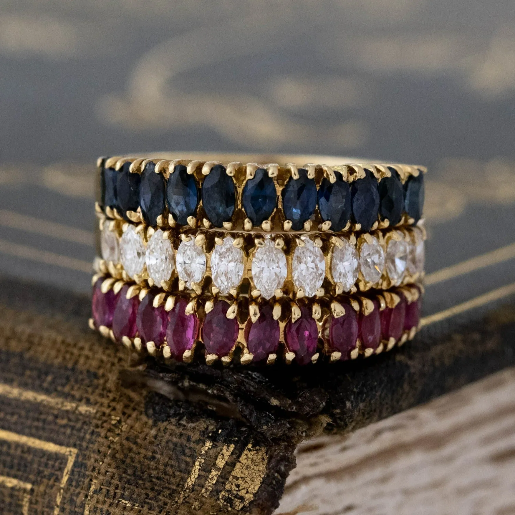 1.98ctw Vintage Diamond, Ruby & Sapphire Stacker Bands