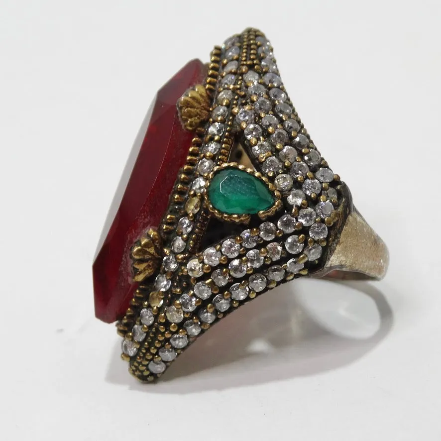 1990 Silver 925 Synthetic Ruby Cocktail Ring