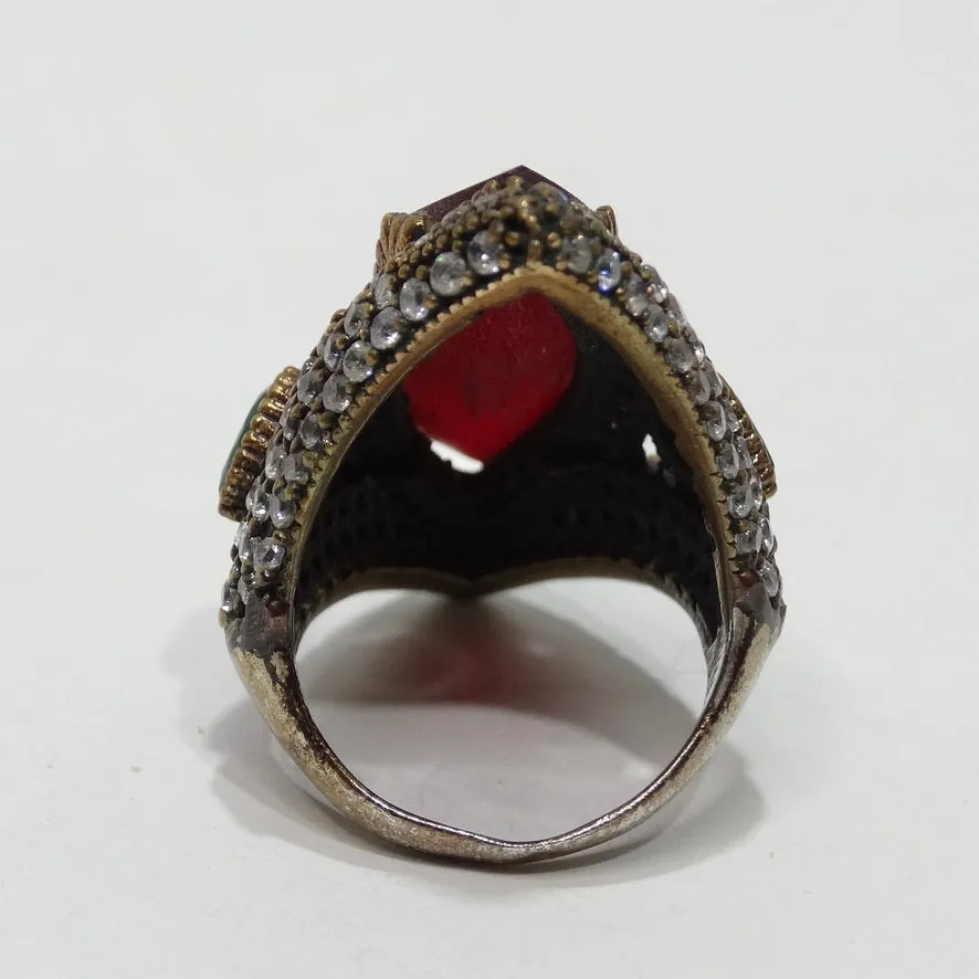 1990 Silver 925 Synthetic Ruby Cocktail Ring