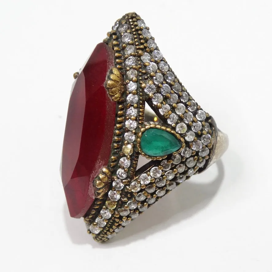 1990 Silver 925 Synthetic Ruby Cocktail Ring