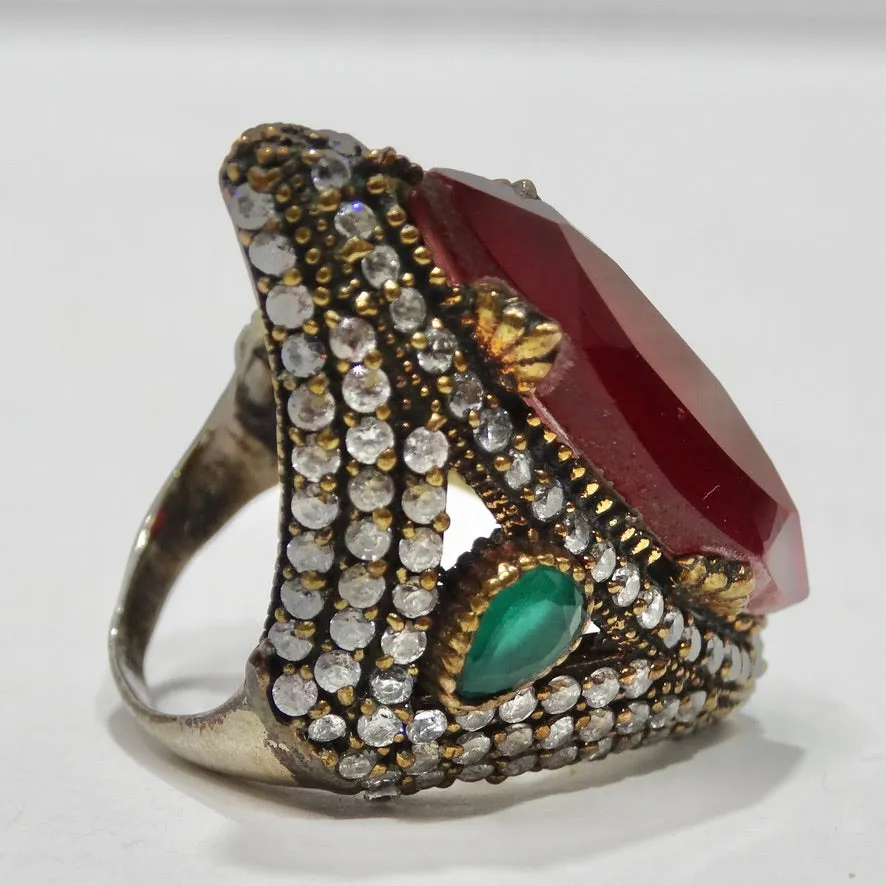 1990 Silver 925 Synthetic Ruby Cocktail Ring