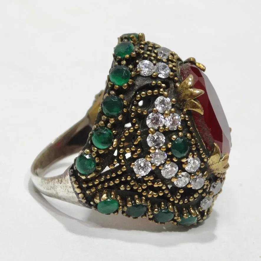 1990 Synethic Ruby Emerald Cocktail Ring