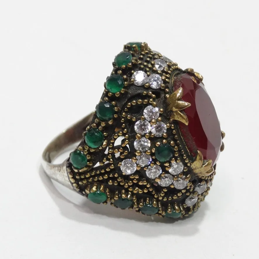 1990 Synethic Ruby Emerald Cocktail Ring