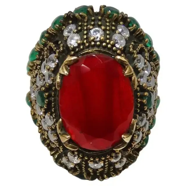1990 Synethic Ruby Emerald Cocktail Ring