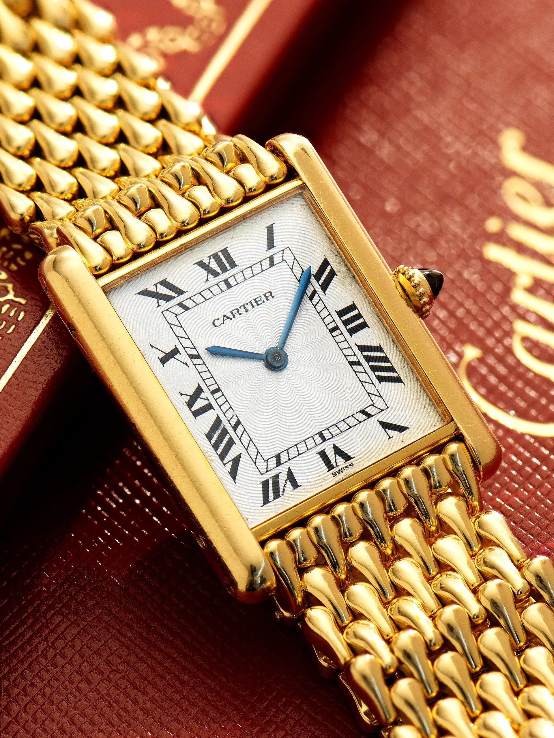 1990s Cartier Tank LC 18K YG "Extra Plate" (Ref. 16121) Flinque Dial W/ Teardrop Bracelet