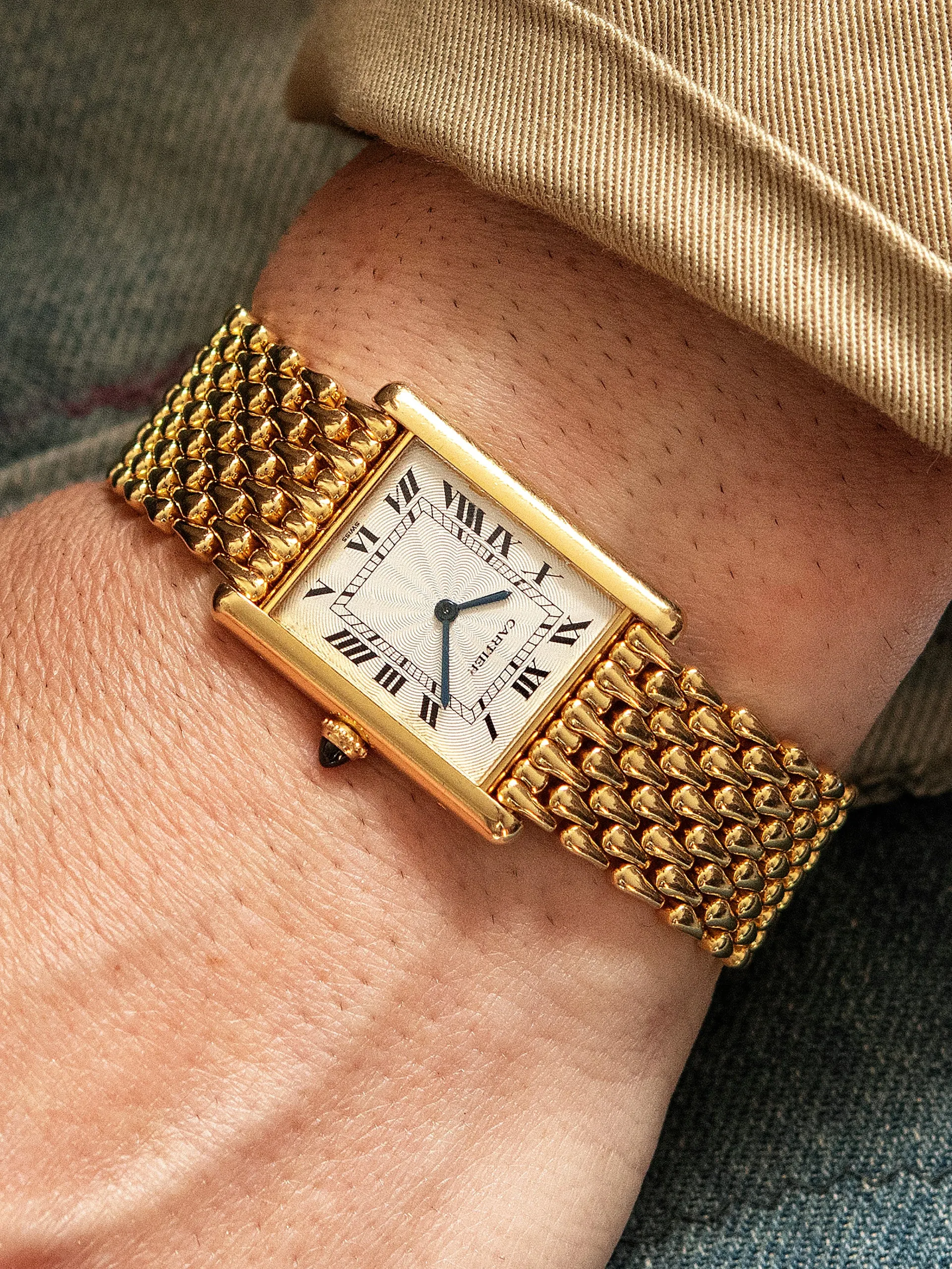 1990s Cartier Tank LC 18K YG "Extra Plate" (Ref. 16121) Flinque Dial W/ Teardrop Bracelet