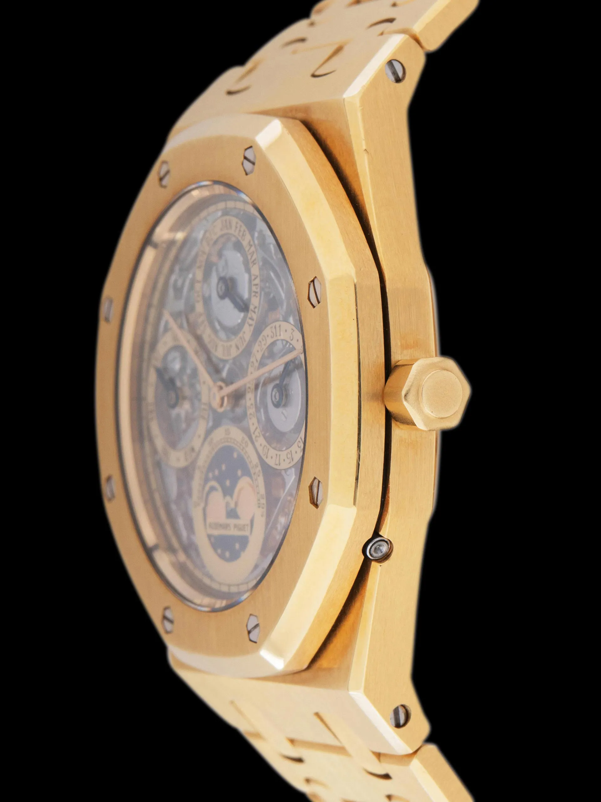 1992 Audemars Piguet Royal Oak Quantième Perpetual Calendar 18K YG (Ref. 25636BA) Openwork "Small Font" Dial W/ Box, Winder, AP COA, AP Extract, AP Service Papers, & Accessories