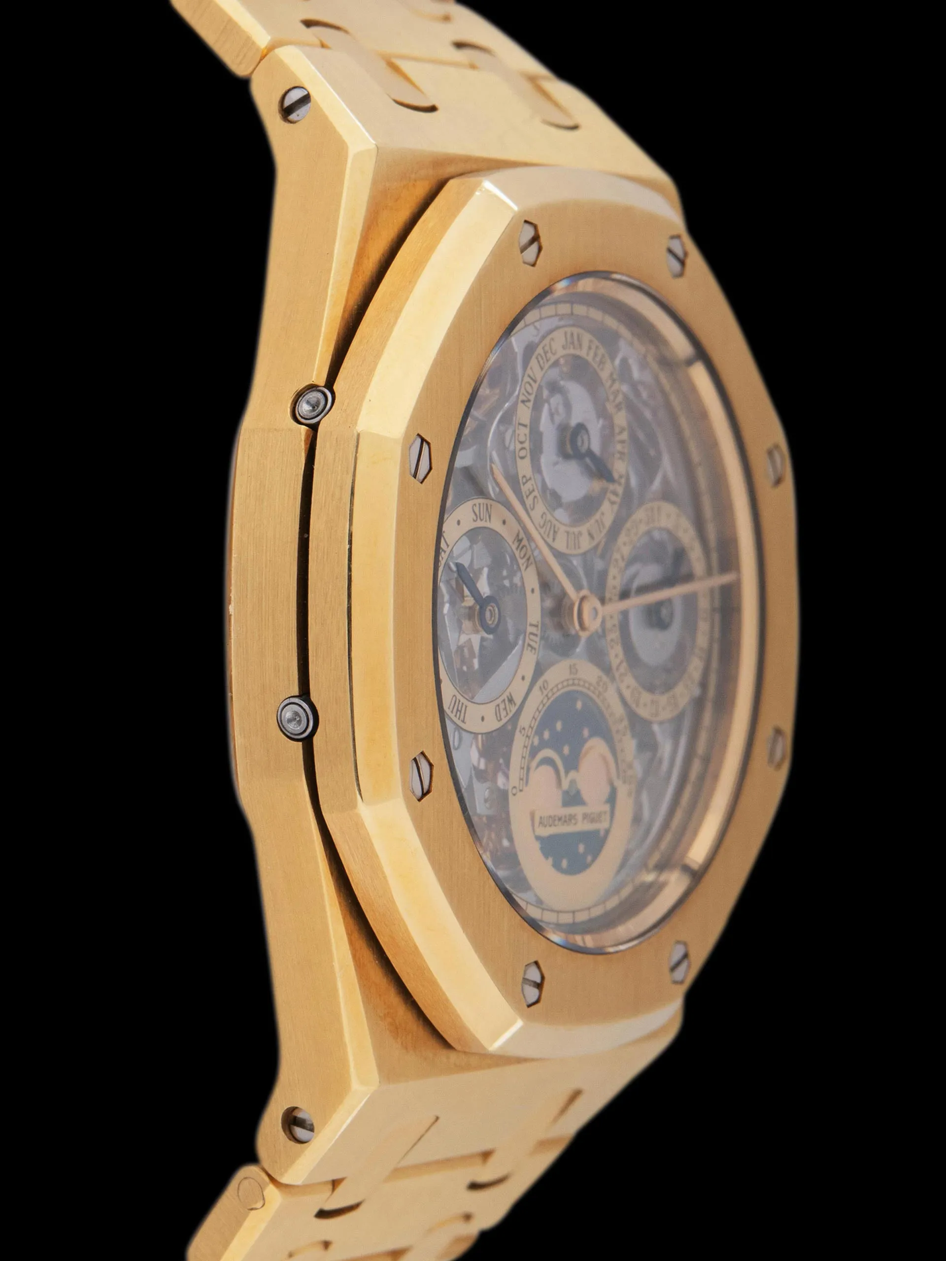 1992 Audemars Piguet Royal Oak Quantième Perpetual Calendar 18K YG (Ref. 25636BA) Openwork "Small Font" Dial W/ Box, Winder, AP COA, AP Extract, AP Service Papers, & Accessories