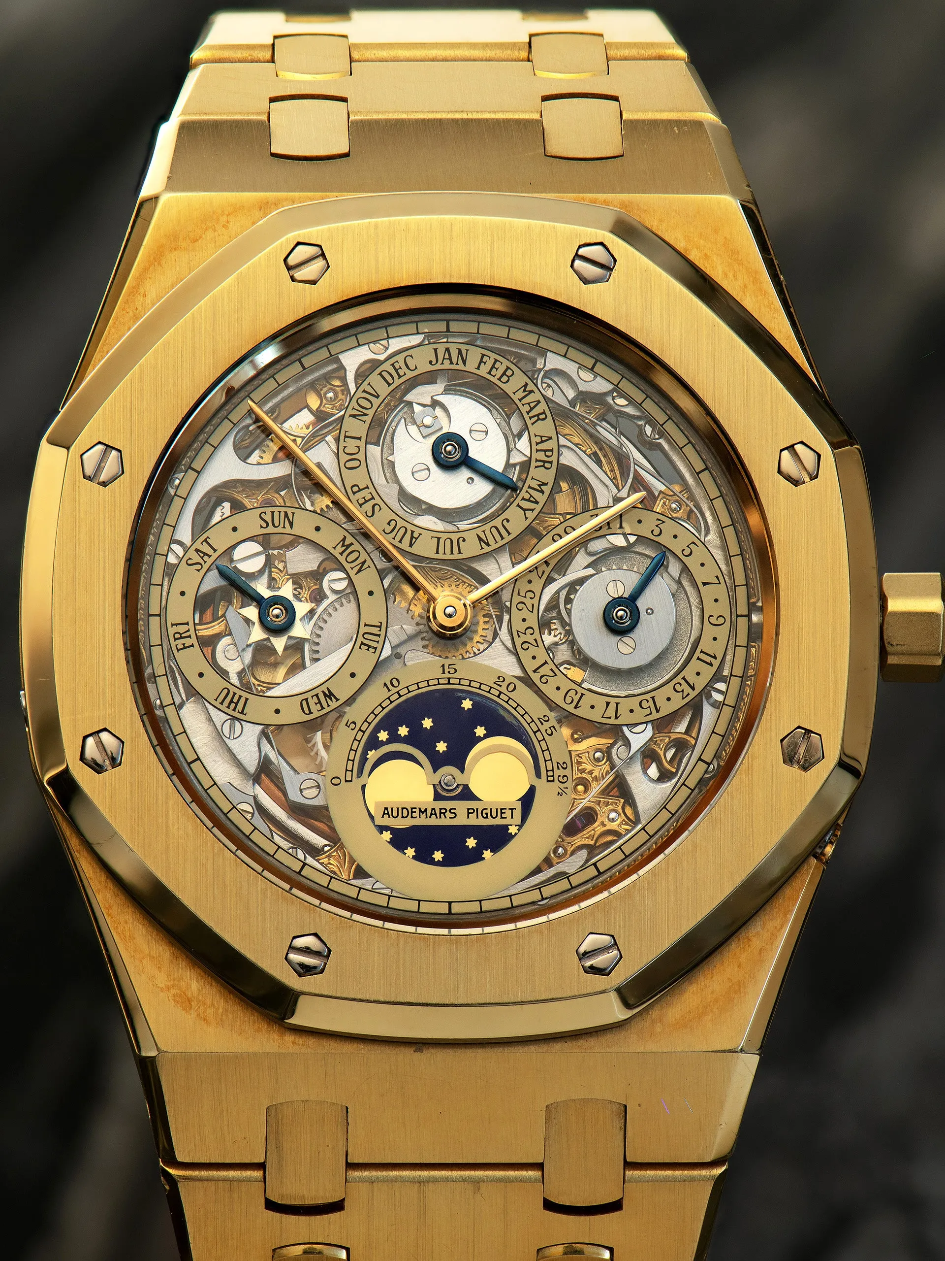 1992 Audemars Piguet Royal Oak Quantième Perpetual Calendar 18K YG (Ref. 25636BA) Openwork "Small Font" Dial W/ Box, Winder, AP COA, AP Extract, AP Service Papers, & Accessories
