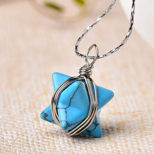 1PC Natural Crystal Quartz Merkaba Pendant Stone Pendulum Necklace