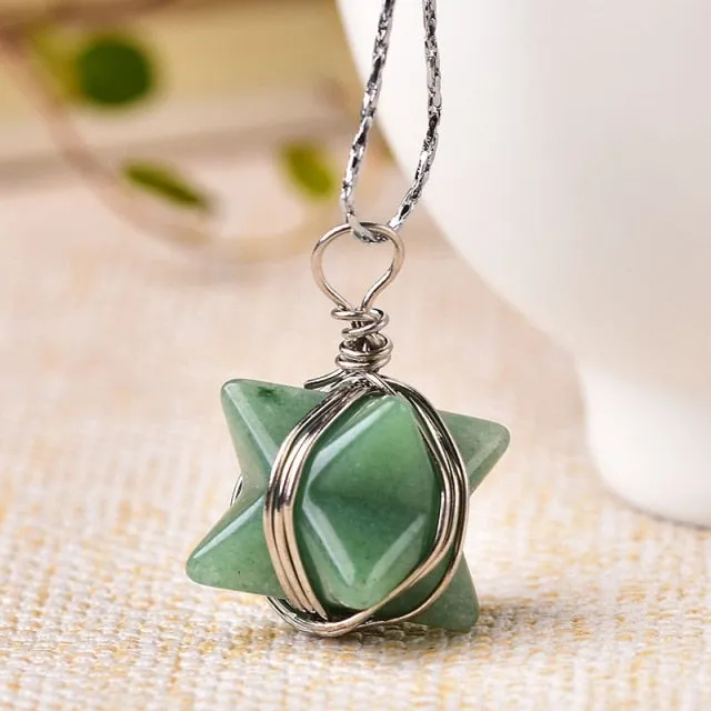 1PC Natural Crystal Quartz Merkaba Pendant Stone Pendulum Necklace