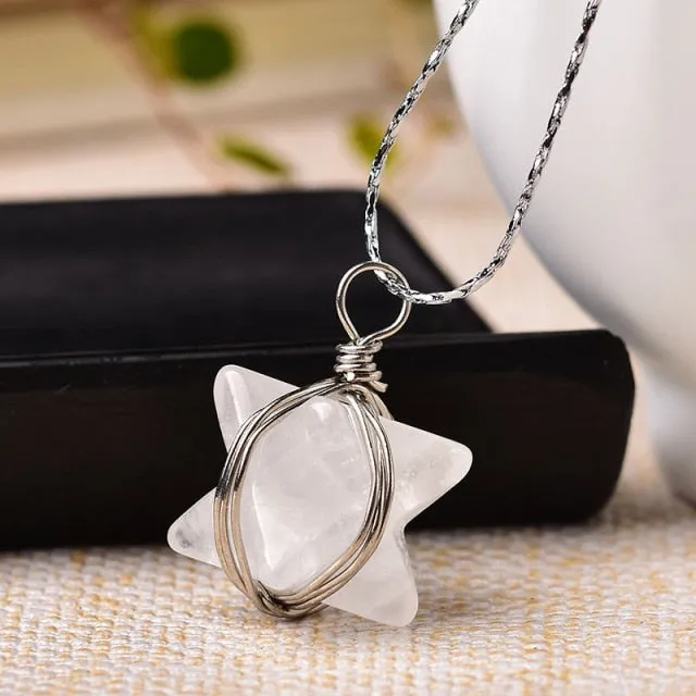 1PC Natural Crystal Quartz Merkaba Pendant Stone Pendulum Necklace