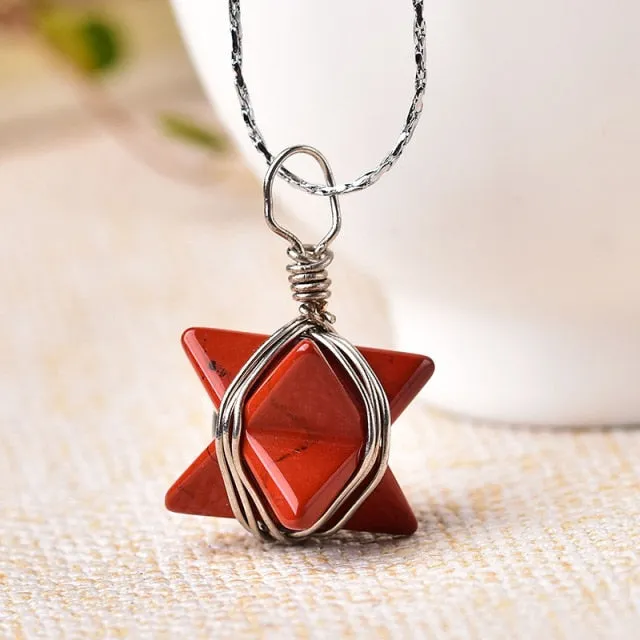1PC Natural Crystal Quartz Merkaba Pendant Stone Pendulum Necklace
