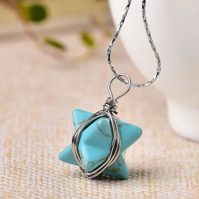 1PC Natural Crystal Quartz Merkaba Pendant Stone Pendulum Necklace