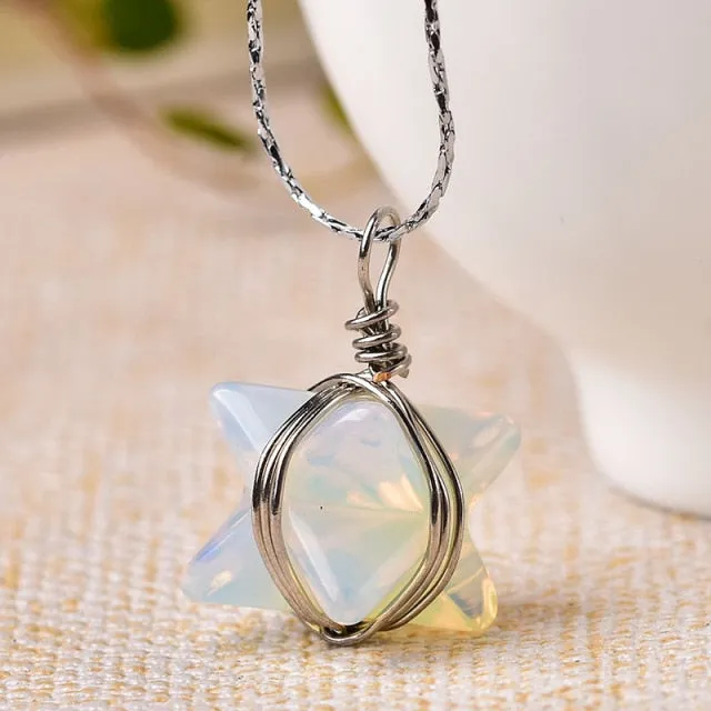 1PC Natural Crystal Quartz Merkaba Pendant Stone Pendulum Necklace