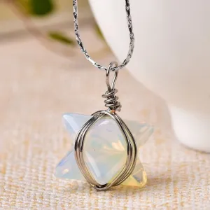1PC Natural Crystal Quartz Merkaba Pendant Stone Pendulum Necklace