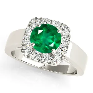 2.00 ct. Genuine Emerald Ring with Halo,Flower Basket with Plain Band