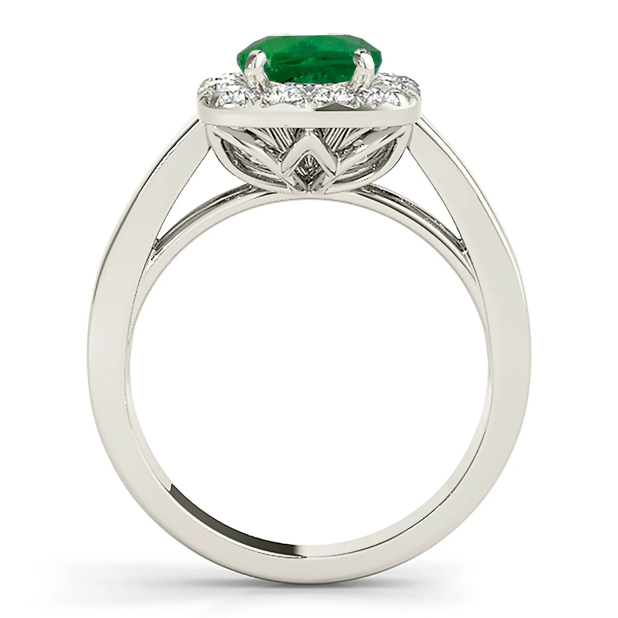 2.00 ct. Genuine Emerald Ring with Halo,Flower Basket with Plain Band