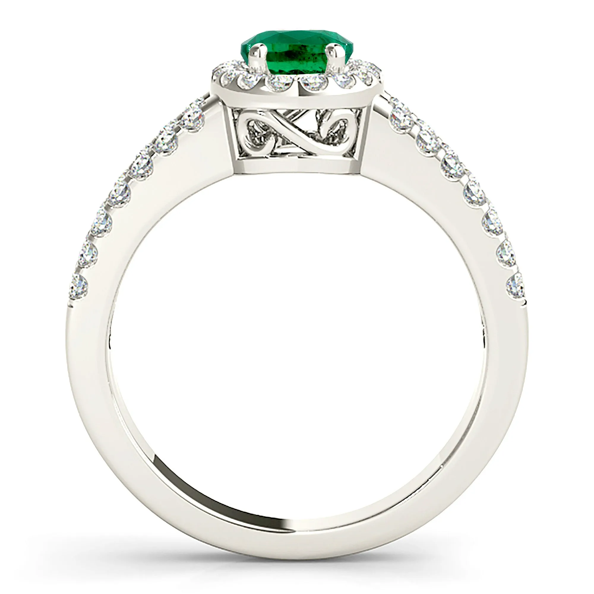 2.00 ct. Genuine Oval Emerald Ring With Halo and Diamond Split Shank