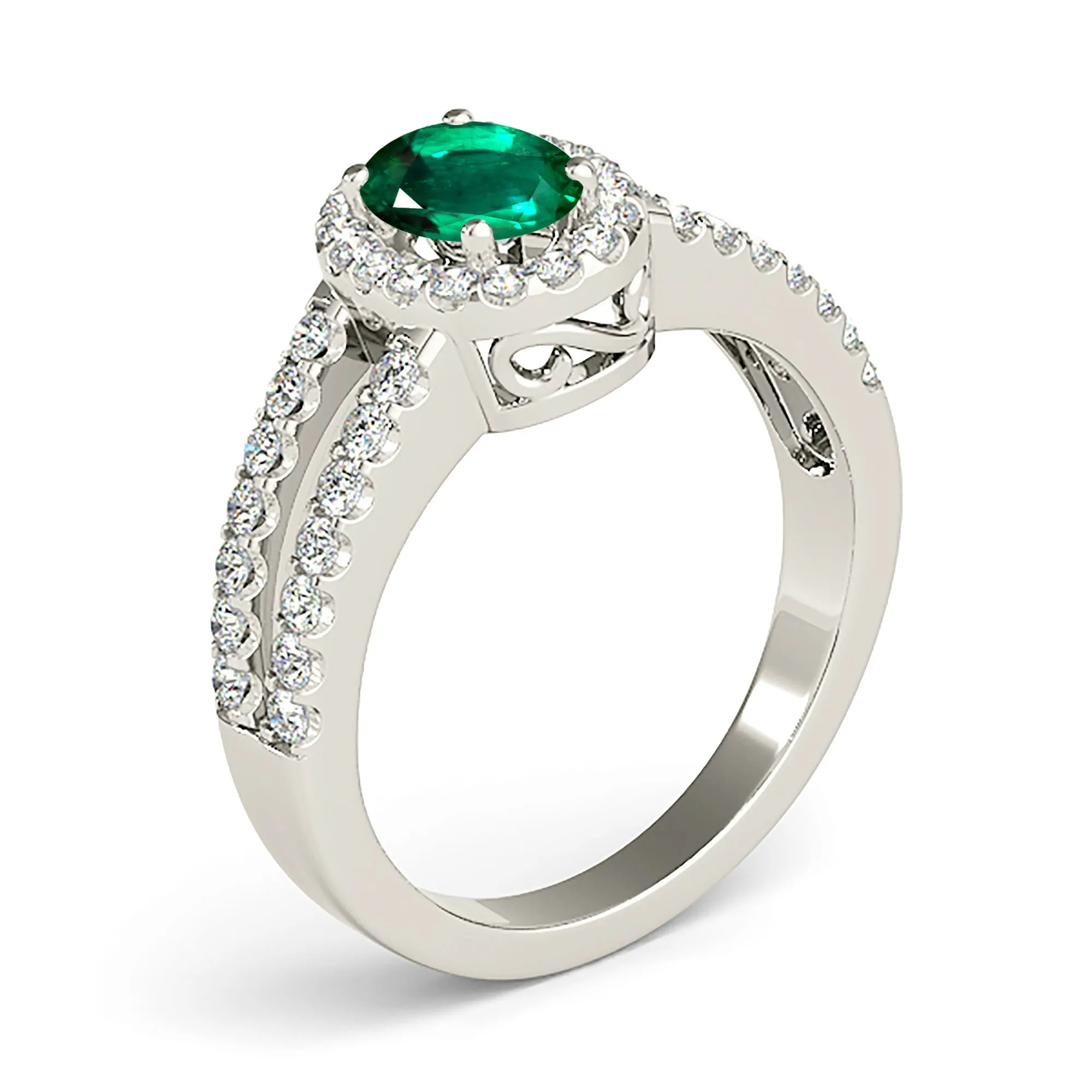 2.00 ct. Genuine Oval Emerald Ring With Halo and Diamond Split Shank