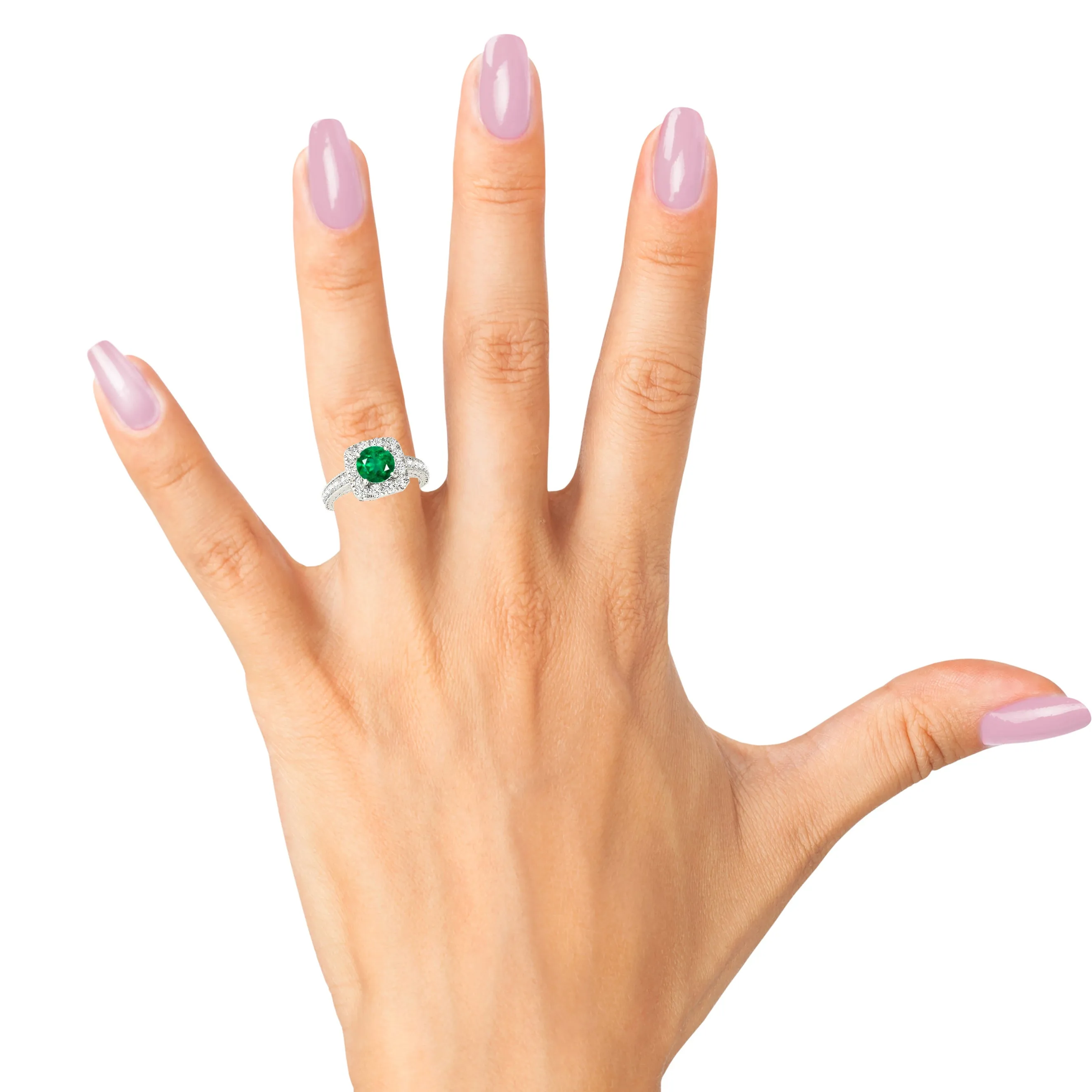 2.00 ct. Genuine Round Emerald Ring With Halo and With Milgrain Design